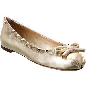 Valentino Garavani ROCKSTUD LEATHER BALLERINA FLAT IN GOLD size 38